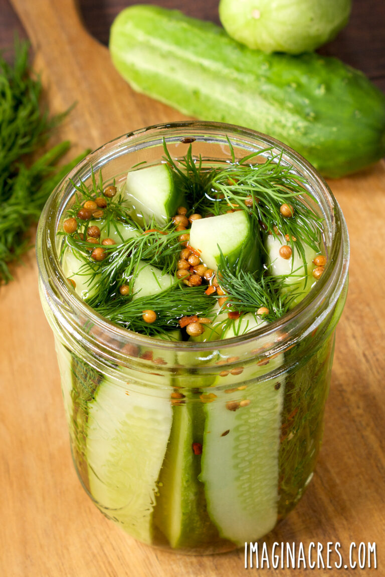 An open jar of refrigerator dill pickles on a table.